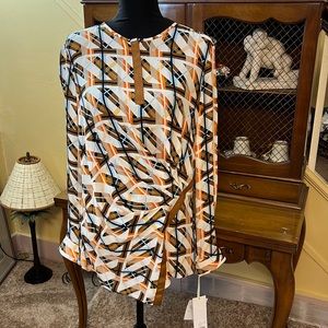 ❤️Per Se by Carlisle NWT Abstract Print Ruched Viscose Blouse.  Size 12.